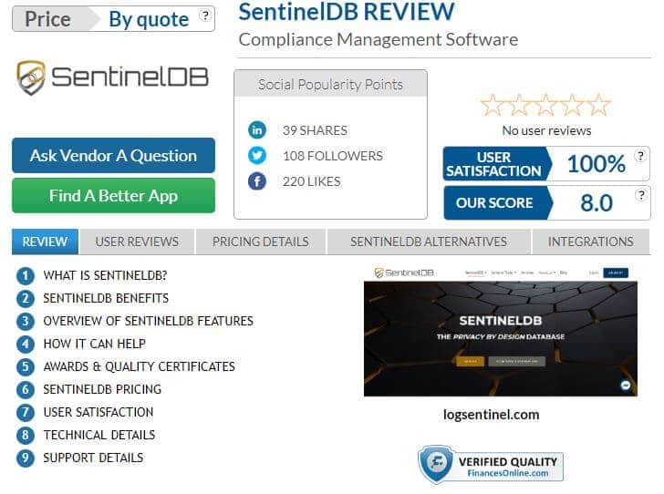 Finances Online - SentinelDB Platform Review